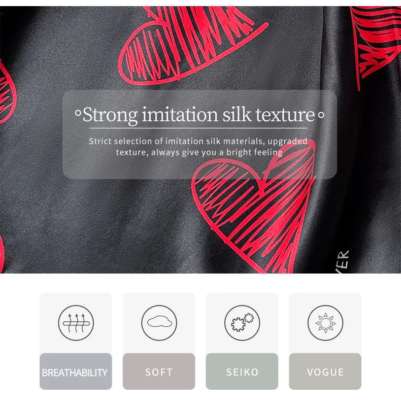 Black Satin Mini Dress with Red Heart Print Black Satin Mini Dress with Red Heart Print