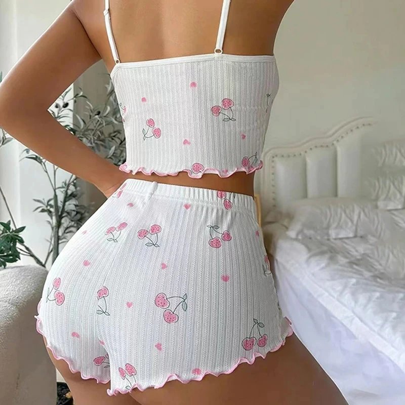 Summer Cami Pajama Set – Women’s Heart Print Sleepwear