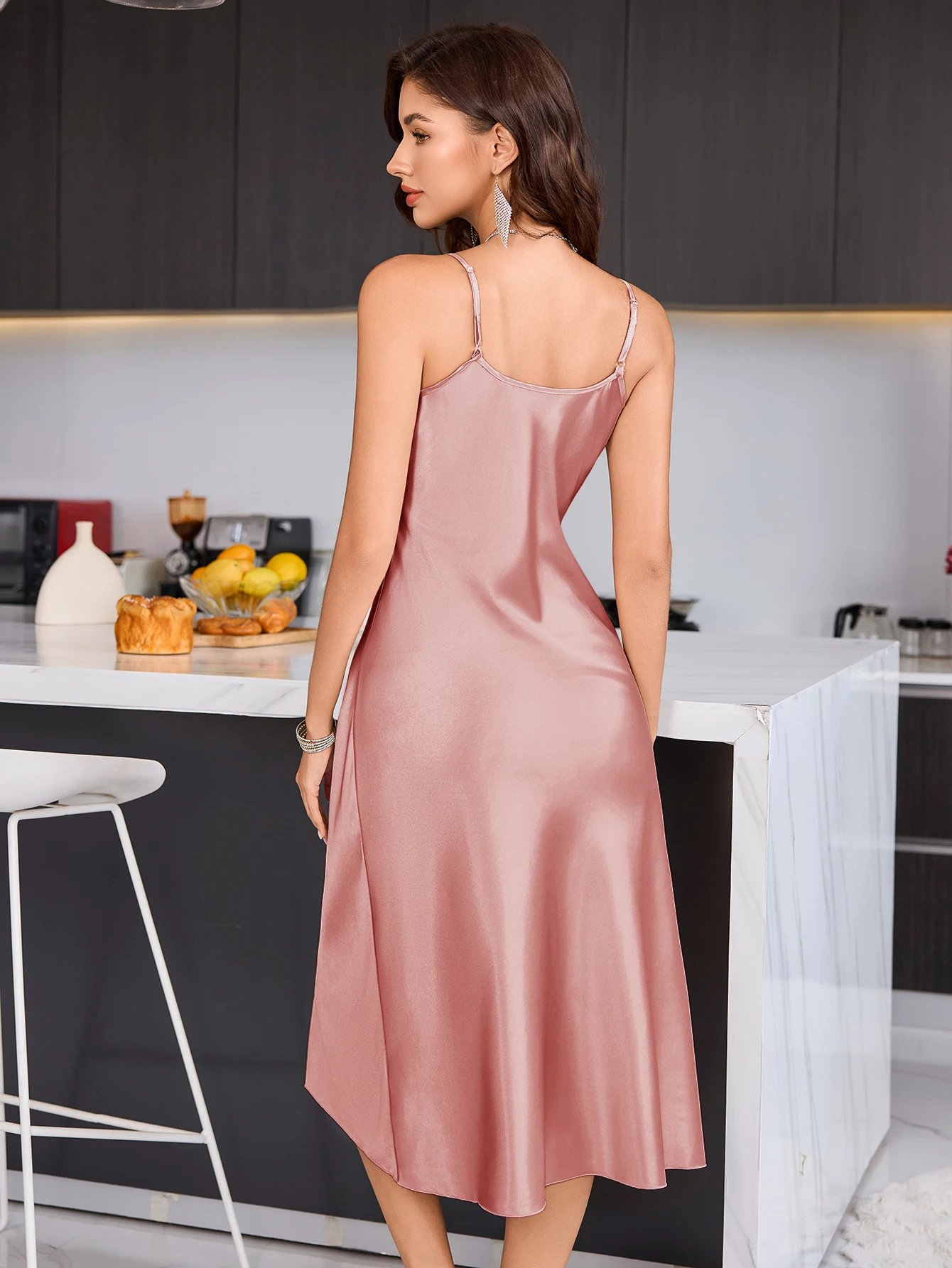Satin Halter V-Neck Nightgown for Women – Long & Elegant