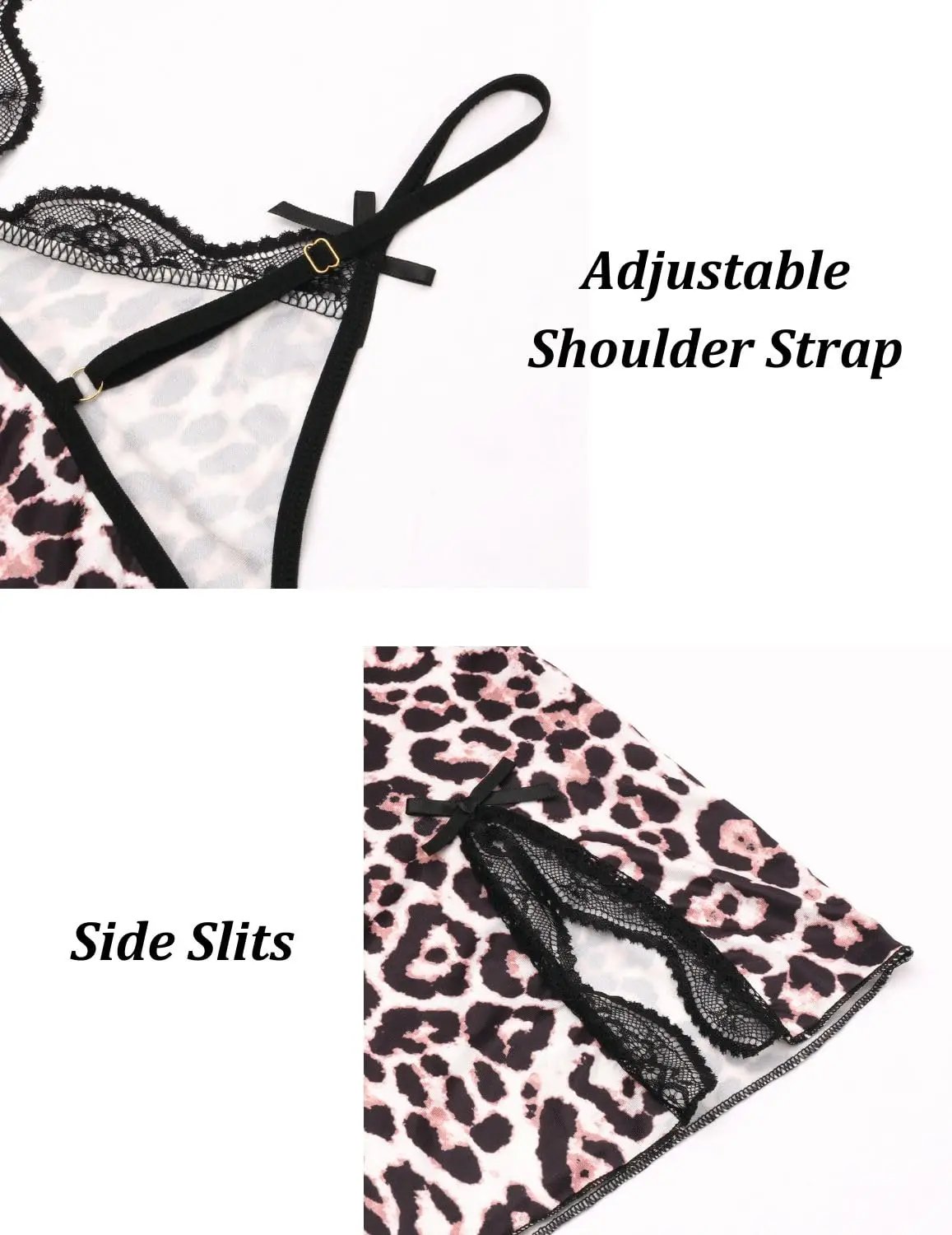Sexy Black Satin Nightgown – Heart Print Lace Chemise