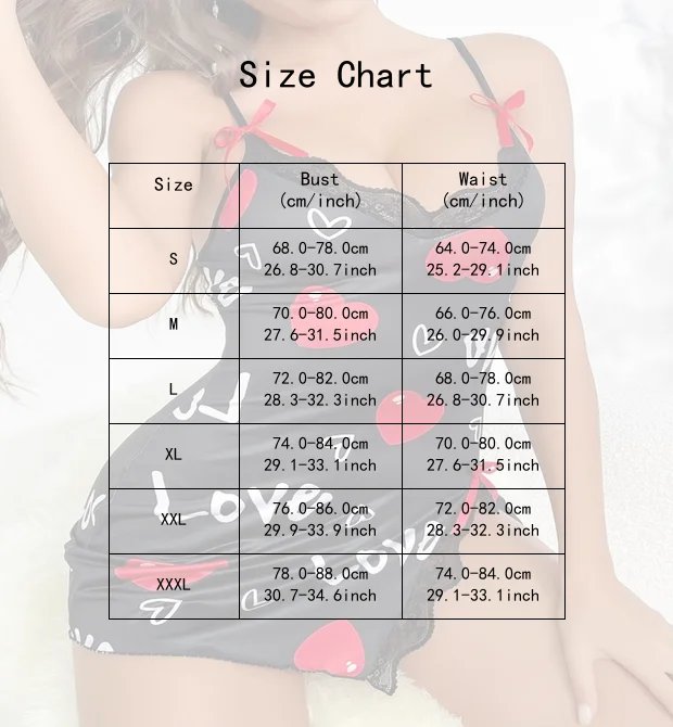 Sexy Black Satin Nightgown – Heart Print Lace Chemise