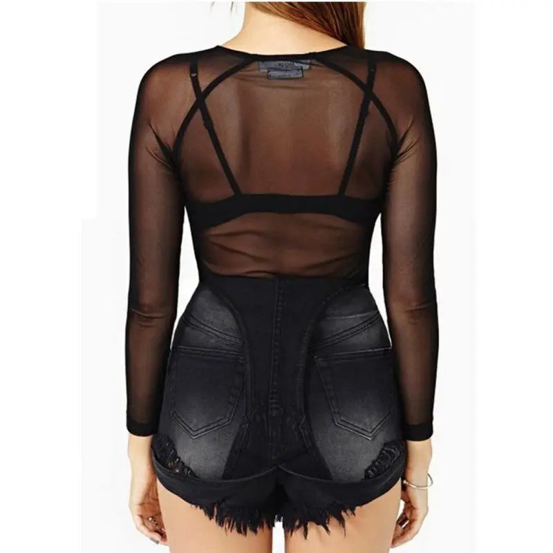 Sheer Black Mesh Long Sleeve Top