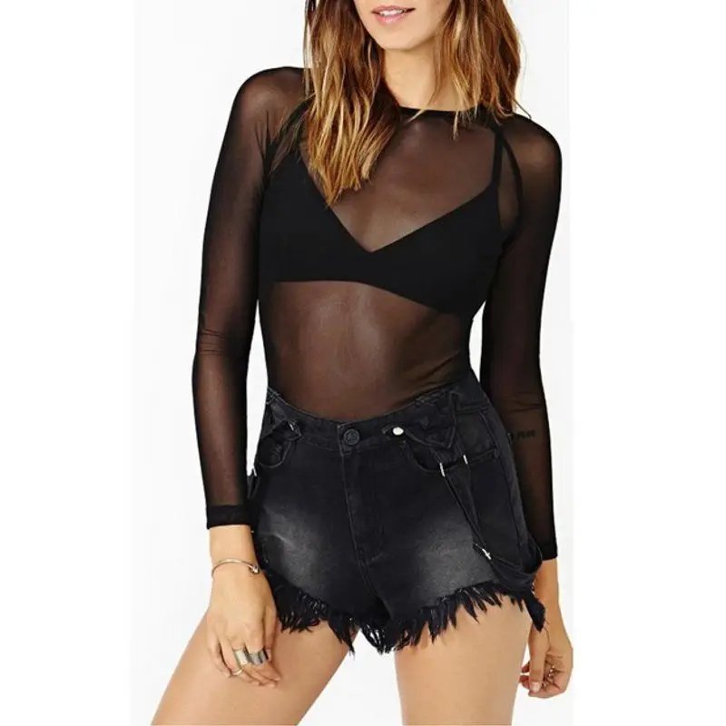 Sheer Black Mesh Long Sleeve Top