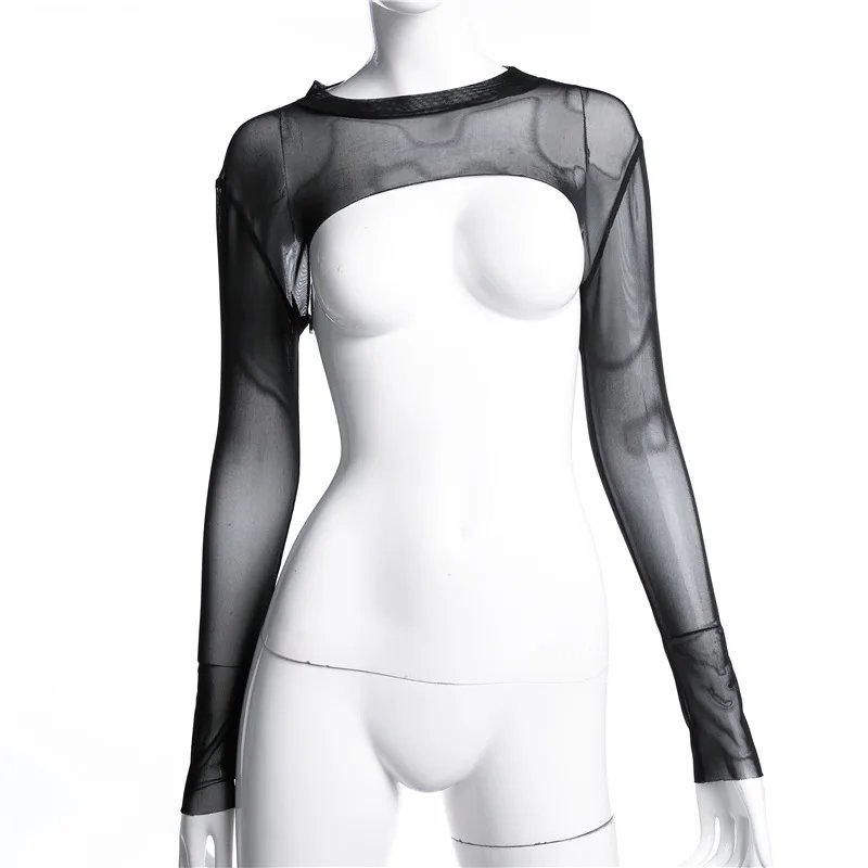 Mesh Sleeve Hollow Crop Top for Women Streetwear Mesh Sleeve Hollow Crop Top for Women Streetwear