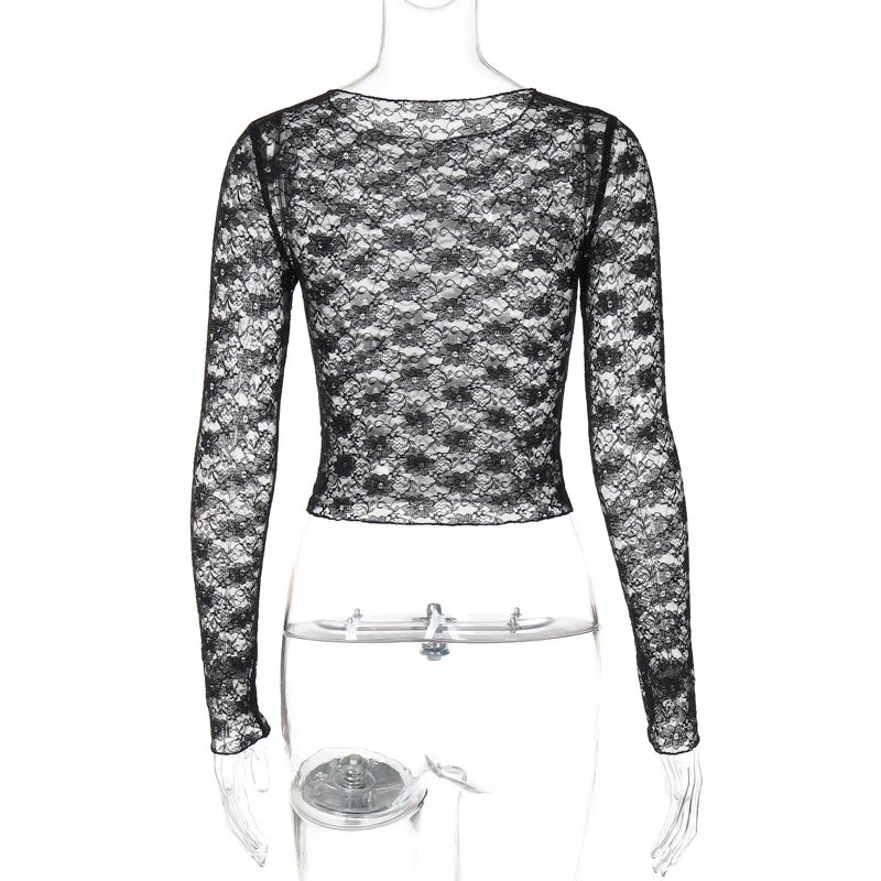 Black Lace Long Sleeve Crop Top Black Lace Long Sleeve Crop Top