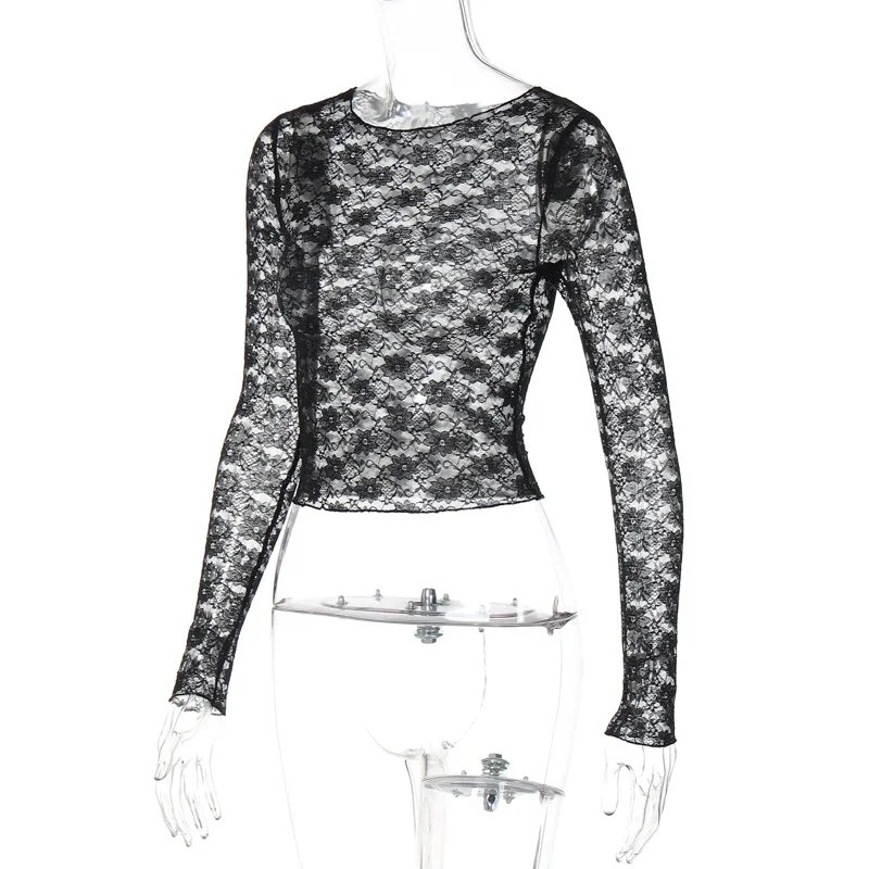 Black Lace Long Sleeve Crop Top Black Lace Long Sleeve Crop Top