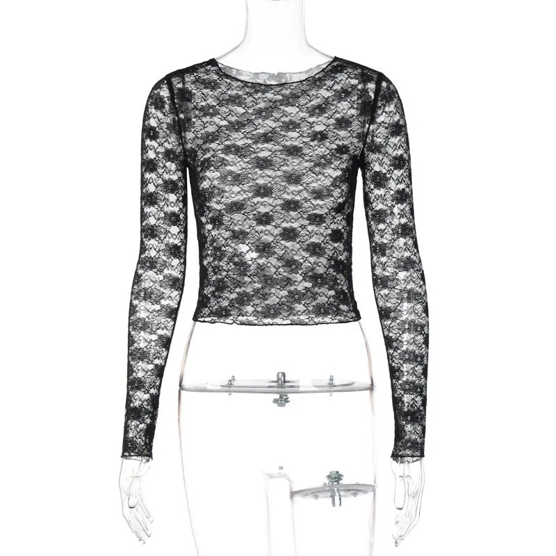 Black Lace Long Sleeve Crop Top Black Lace Long Sleeve Crop Top