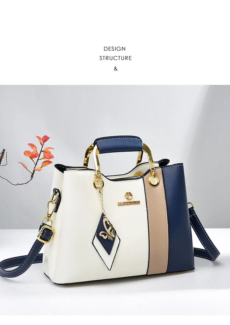 Women Contrast Color Large Capacity Shoulder Handbag