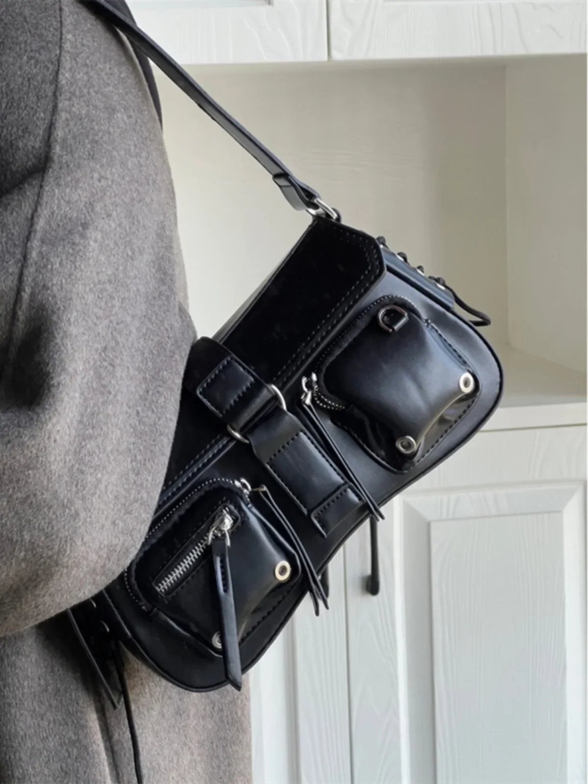 Women Y2K Gothic Punk Black Shoulder Handbag