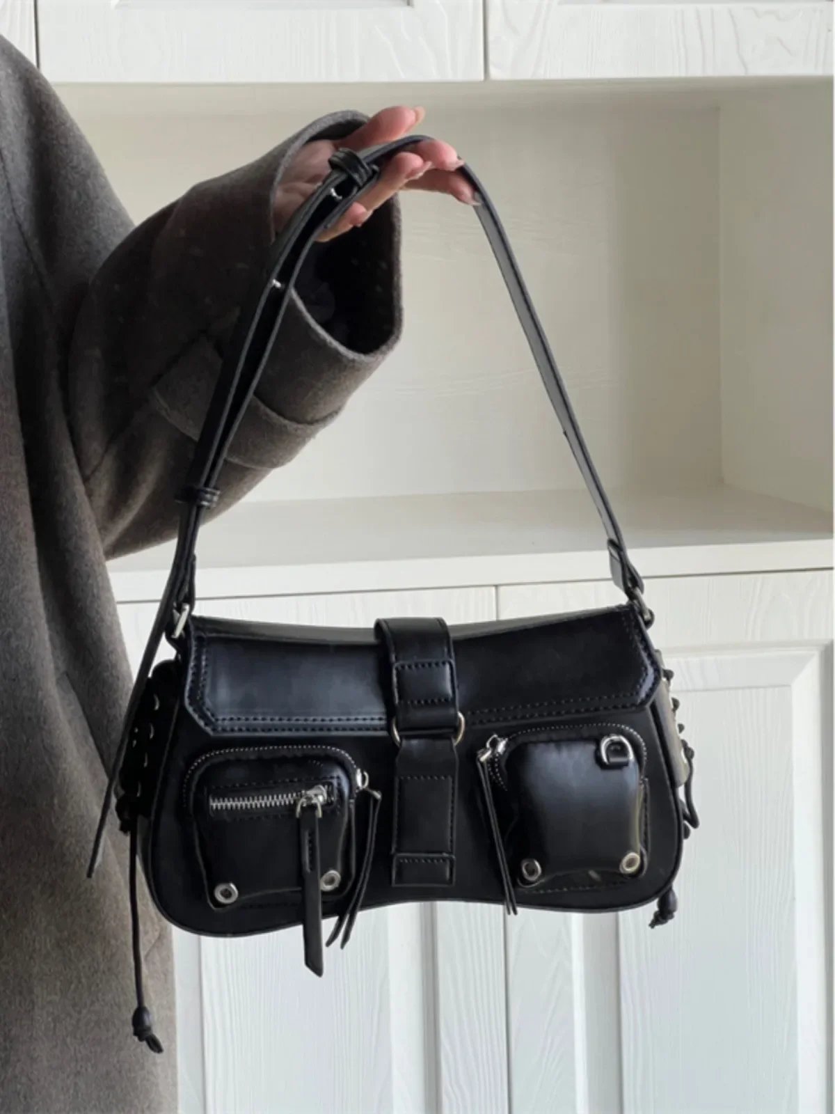 Women Y2K Gothic Punk Black Shoulder Handbag