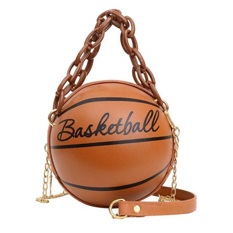 Trendy Pink Basketball Round Crossbody Chain Bag