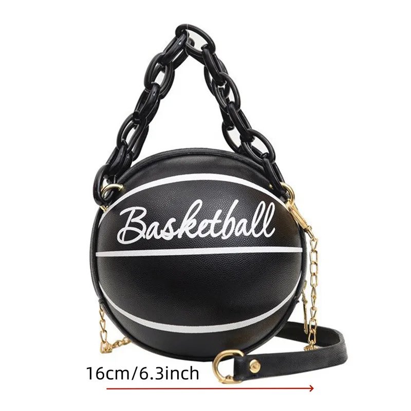 Trendy Pink Basketball Round Crossbody Chain Bag