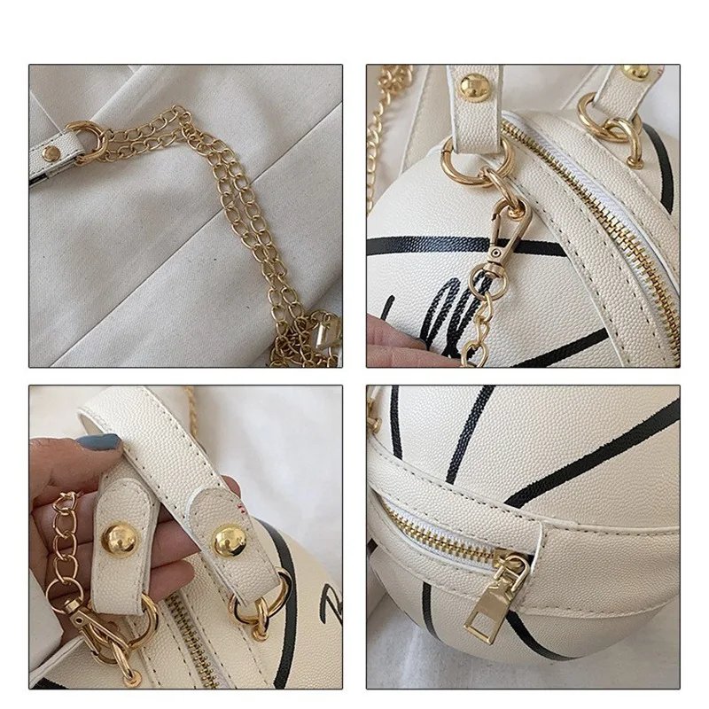 Trendy Pink Basketball Round Crossbody Chain Bag