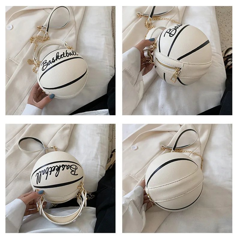 Trendy Pink Basketball Round Crossbody Chain Bag