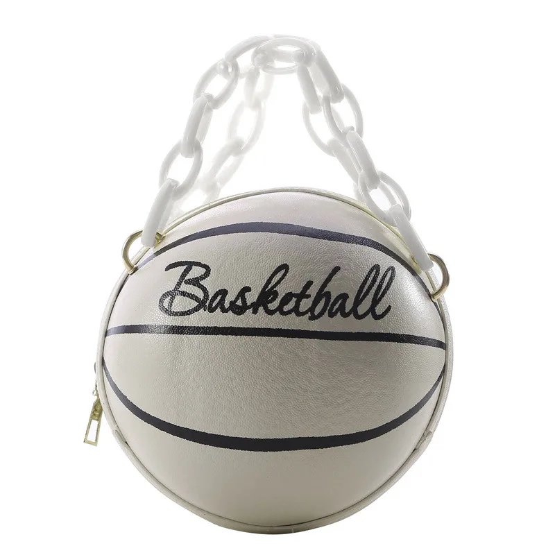 Trendy Pink Basketball Round Crossbody Chain Bag