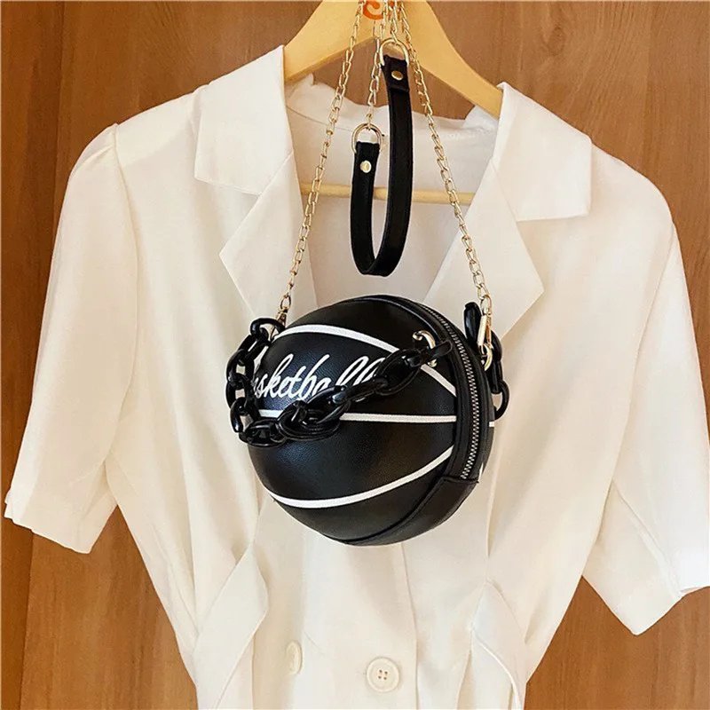 Trendy Pink Basketball Round Crossbody Chain Bag