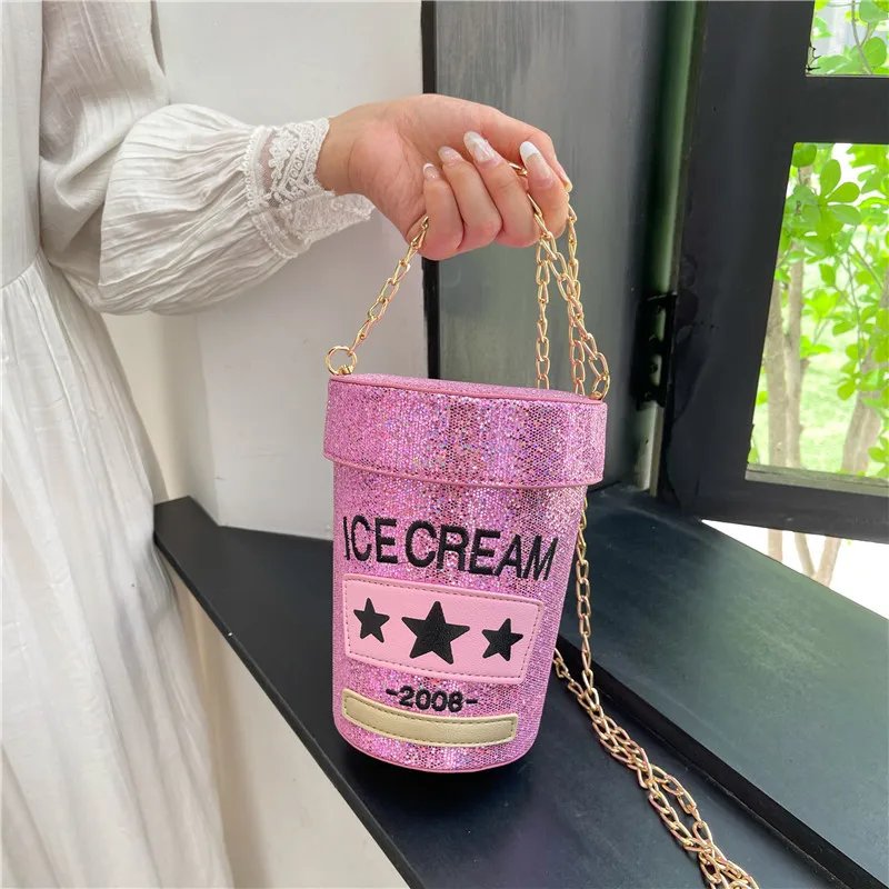 Pink Sequin Ice Cream Cylinder Crossbody Bag