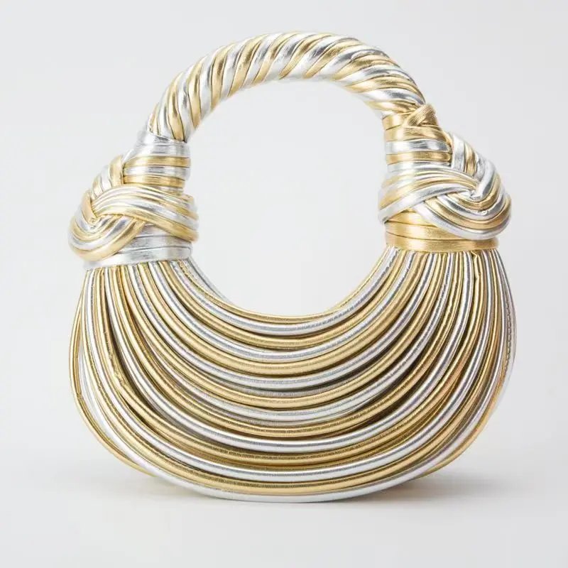 Luxury Gold Rope-Knotted Handwoven Hobo Bag