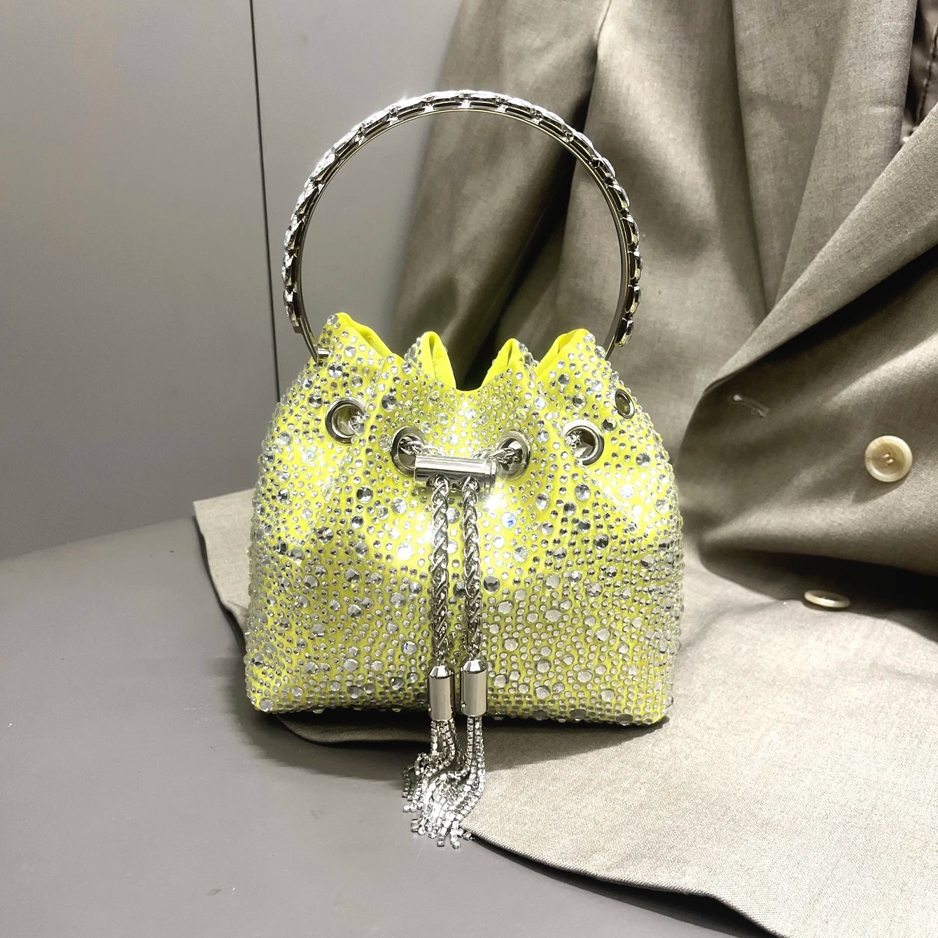 Luxury Rhinestone Evening Clutch Bucket Bag