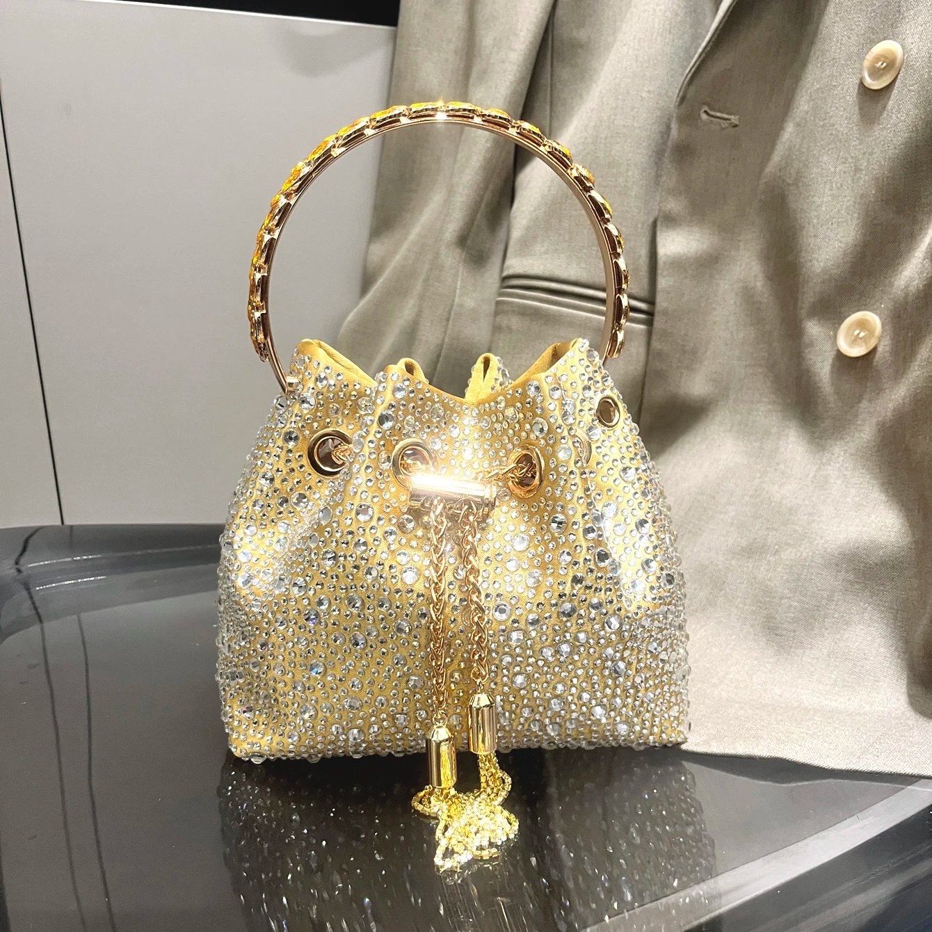 Luxury Rhinestone Evening Clutch Bucket Bag