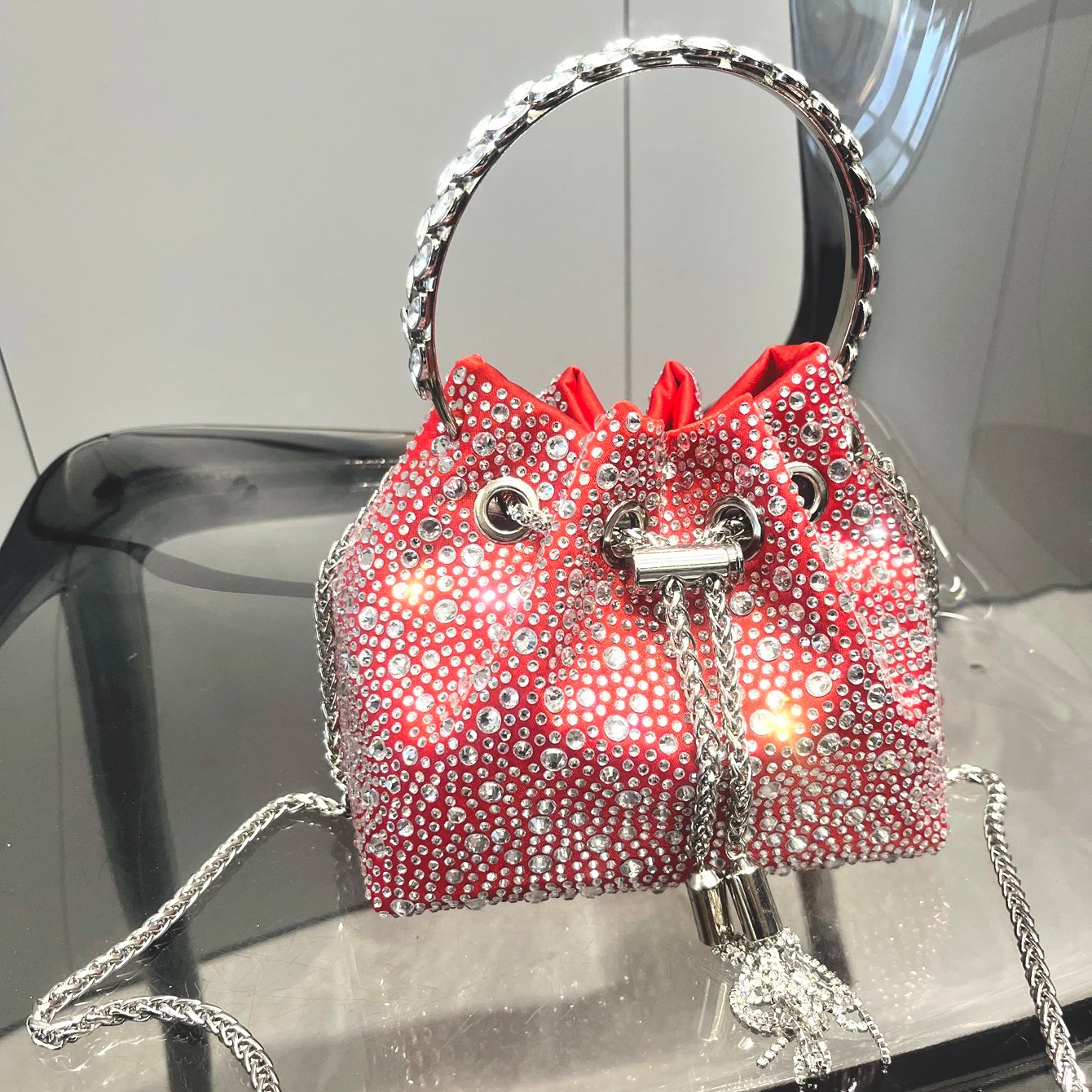 Luxury Rhinestone Evening Clutch Bucket Bag