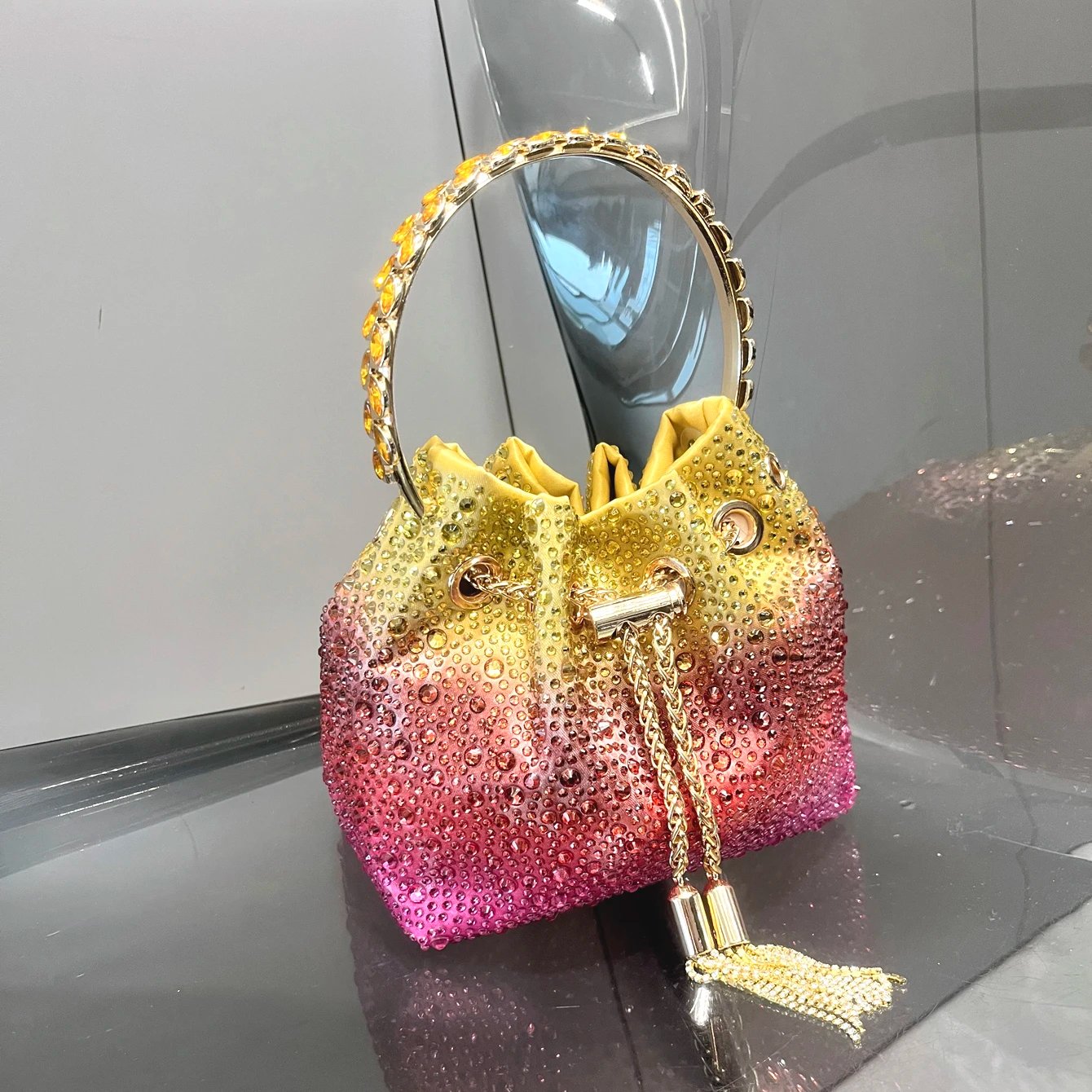 Luxury Rhinestone Evening Clutch Bucket Bag