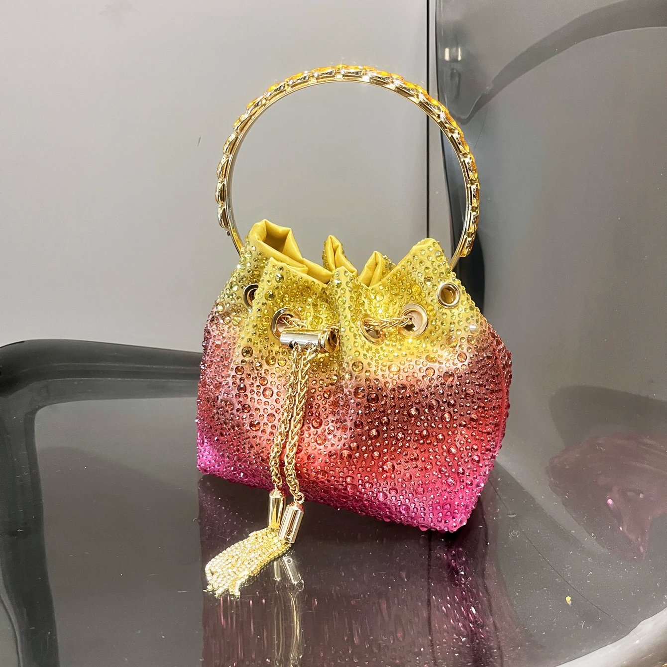 Luxury Rhinestone Evening Clutch Bucket Bag