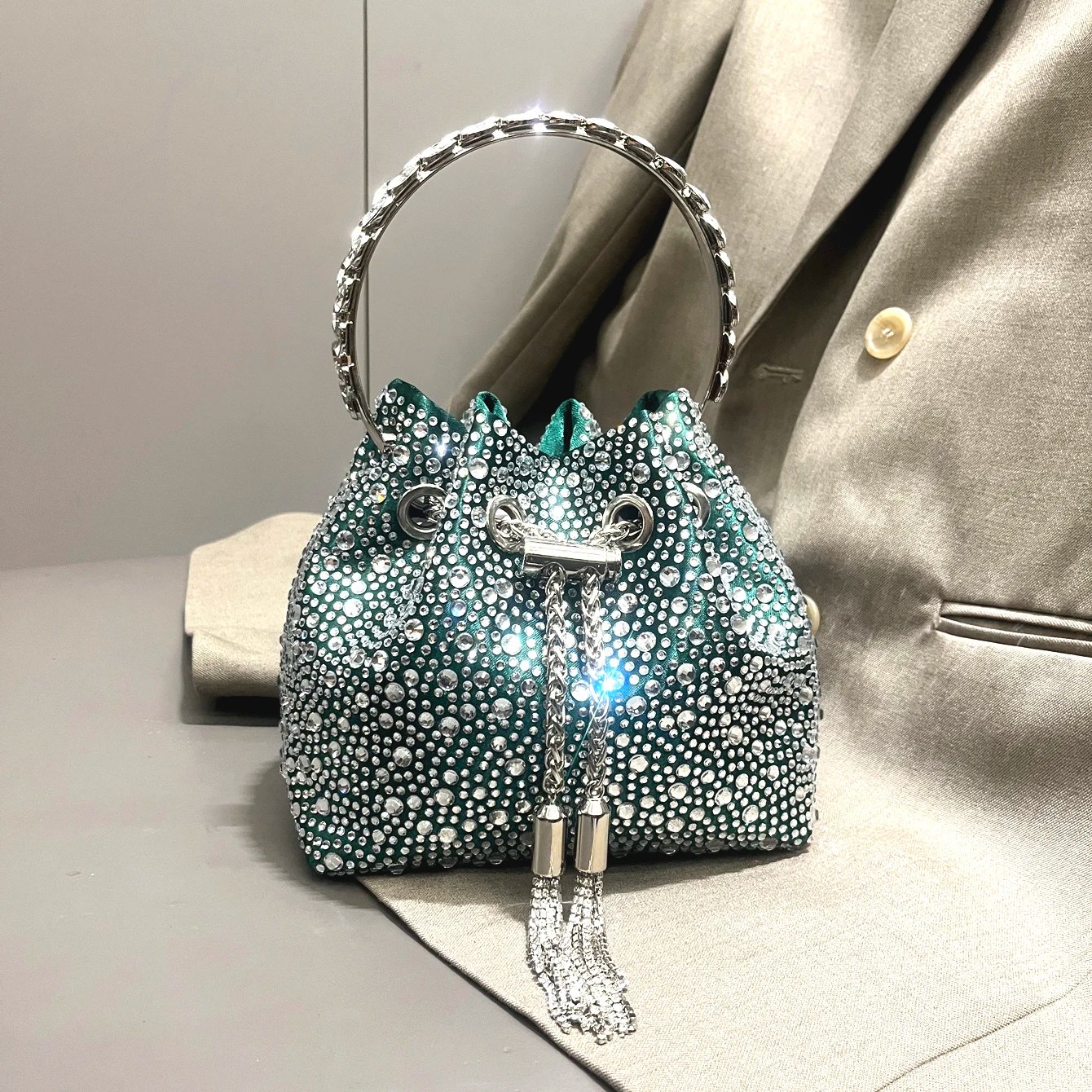 Luxury Rhinestone Evening Clutch Bucket Bag
