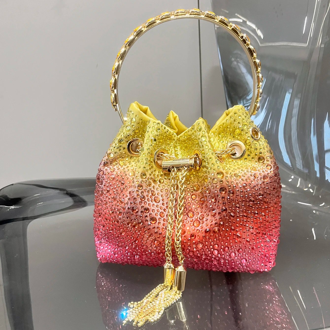 Luxury Rhinestone Evening Clutch Bucket Bag
