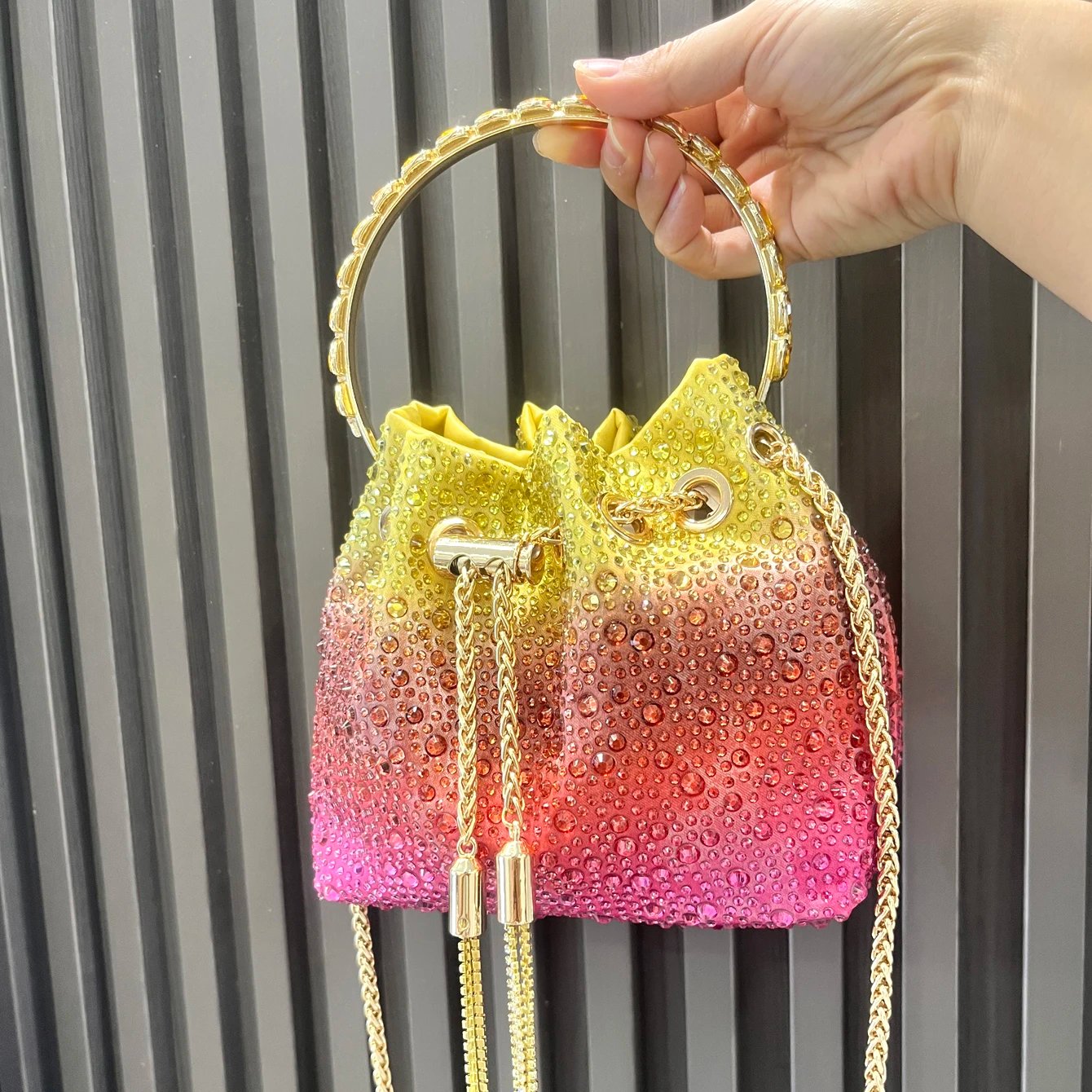 Luxury Rhinestone Evening Clutch Bucket Bag