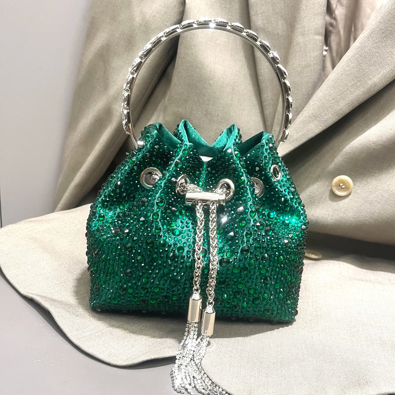 Luxury Rhinestone Evening Clutch Bucket Bag
