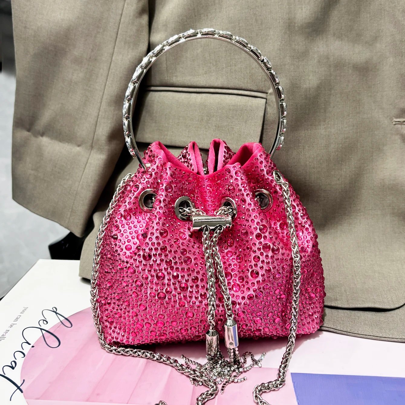 Luxury Rhinestone Evening Clutch Bucket Bag