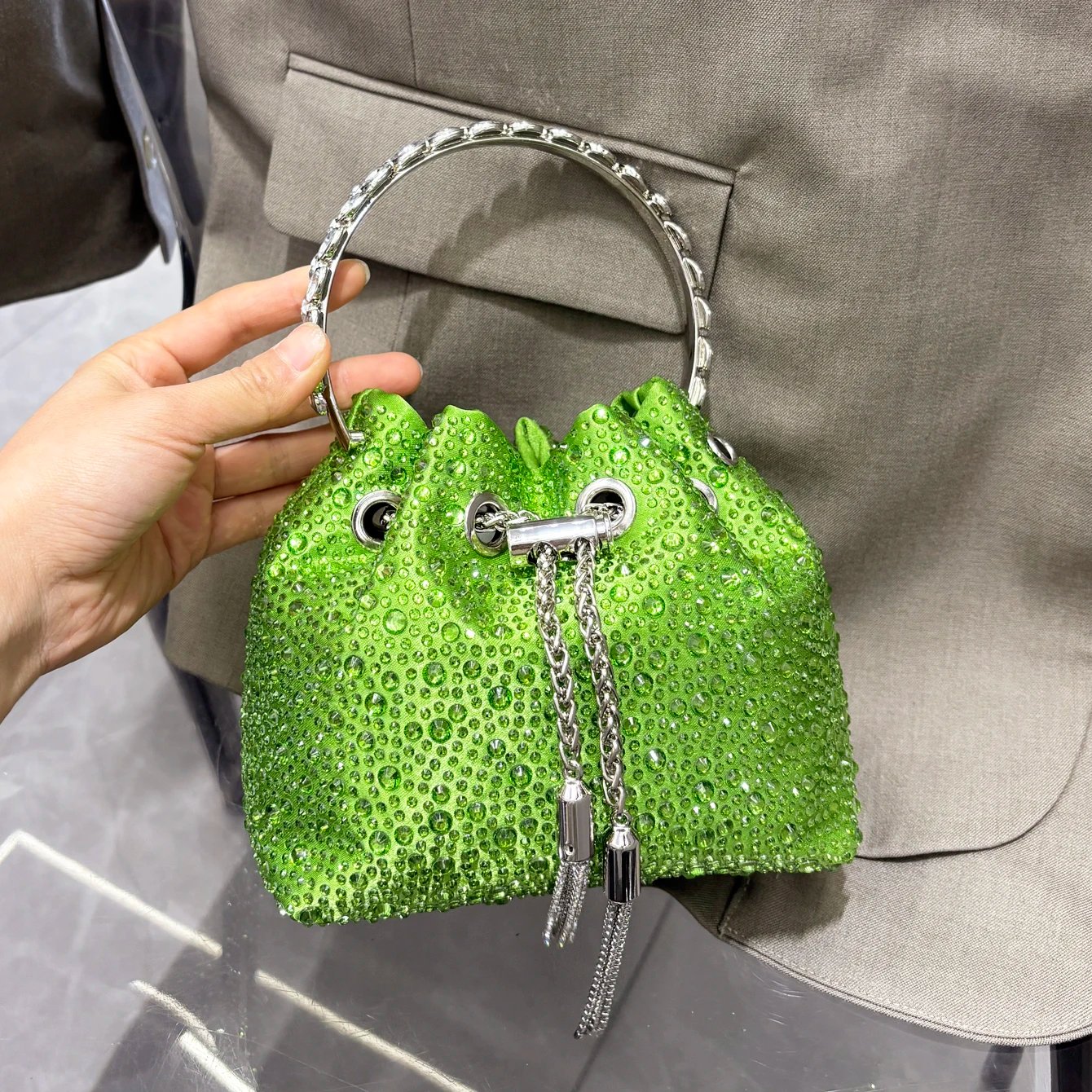 Luxury Rhinestone Evening Clutch Bucket Bag