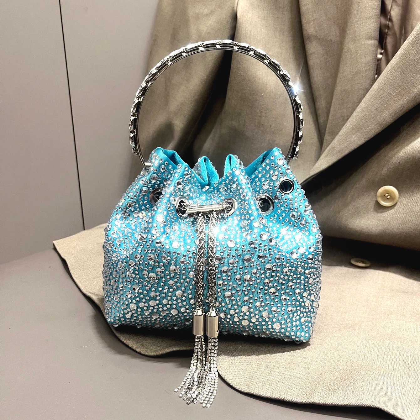 Luxury Rhinestone Evening Clutch Bucket Bag