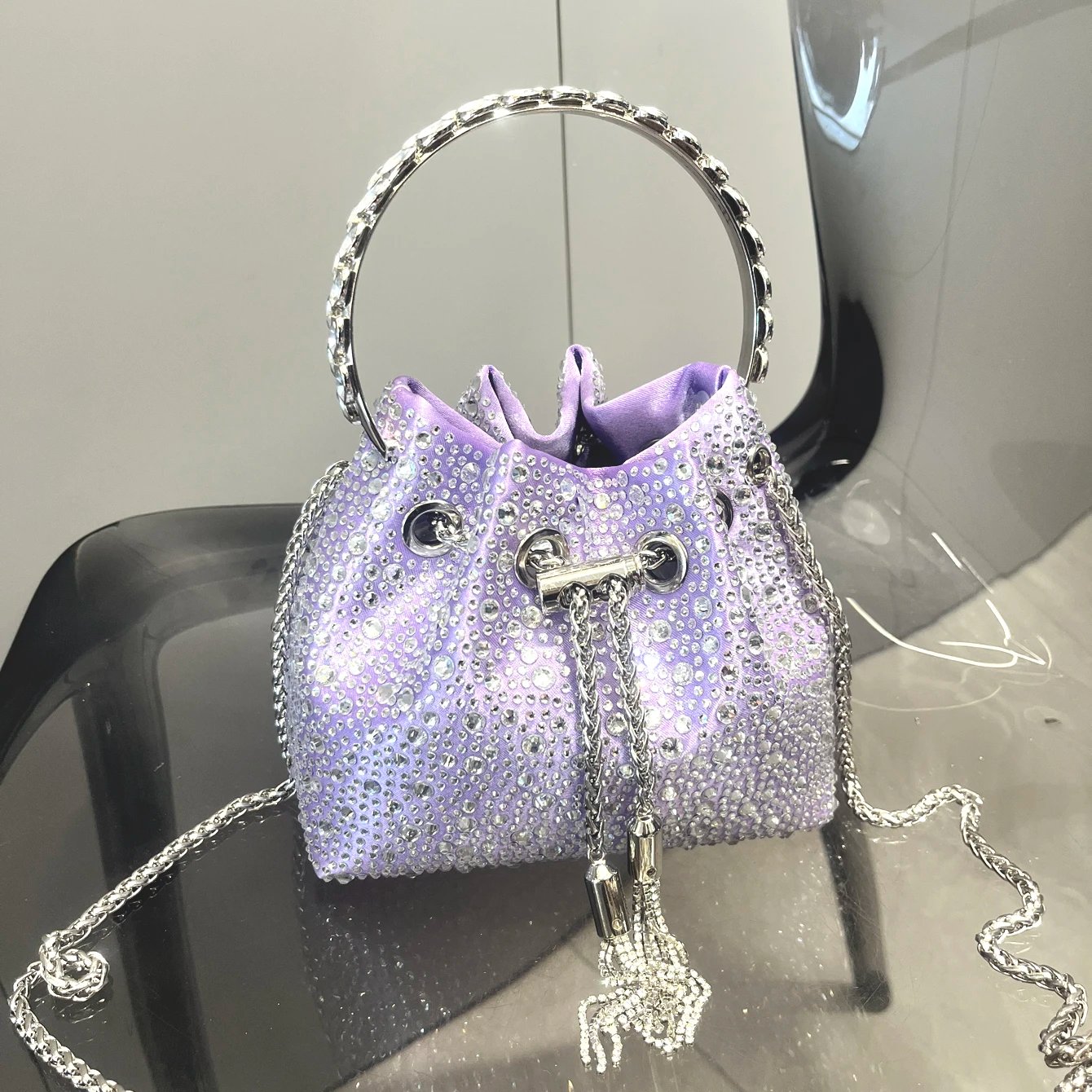 Luxury Rhinestone Evening Clutch Bucket Bag