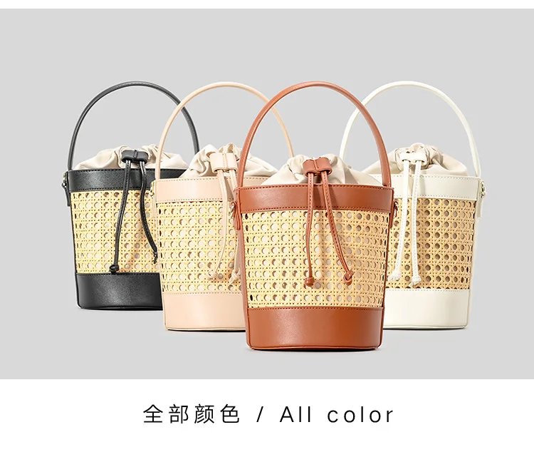 Wicker Bucket Bag – Women’s Summer Luxury Handbag