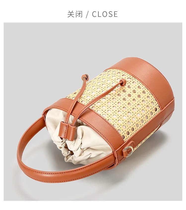 Wicker Bucket Bag – Women’s Summer Luxury Handbag