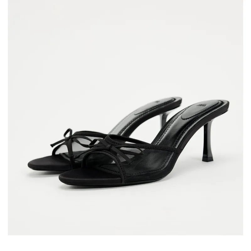 Women Mesh Lace Bow High Heels Elegant Sandals Women Mesh Lace Bow High Heels Elegant Sandals