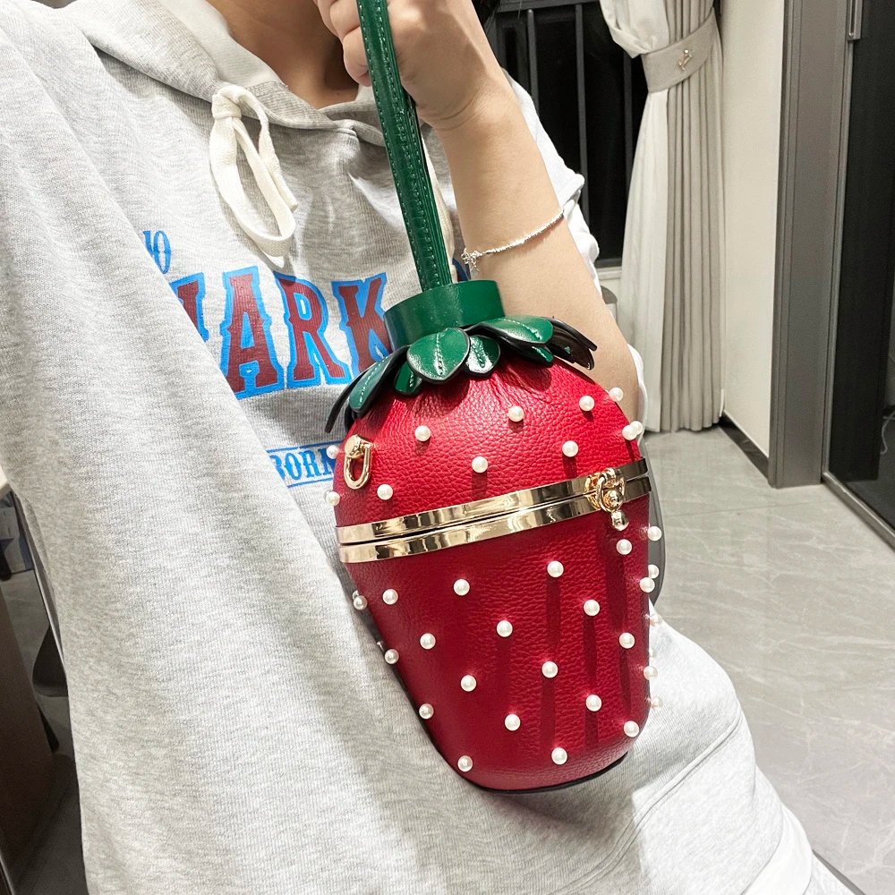 Luxury Strawberry Shaped Evening Bag with Pearls