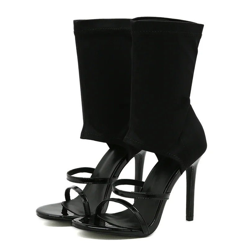 Women Stretch High Heel Boots Peep Toe Sandals