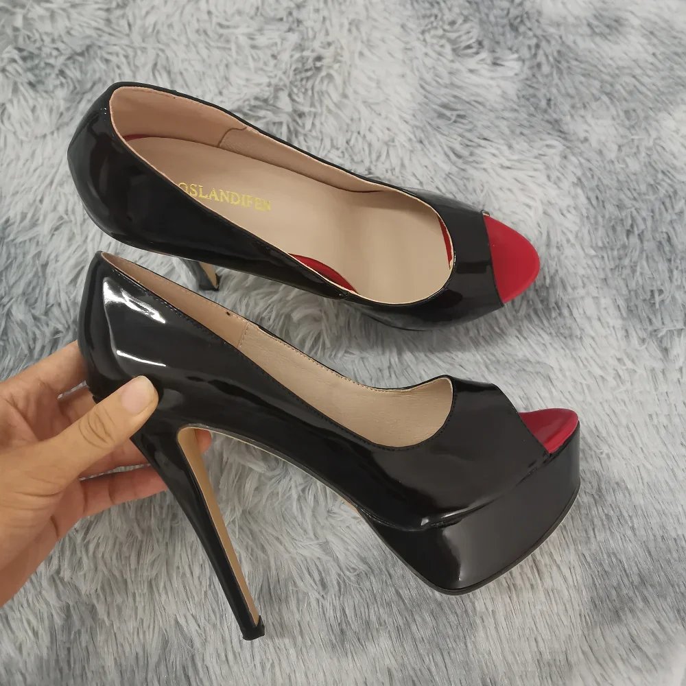 14cm Peep Toe Platform Stiletto Patent High Heels