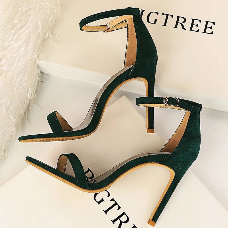 Green Suede Stiletto Sandals with Ankle Strap