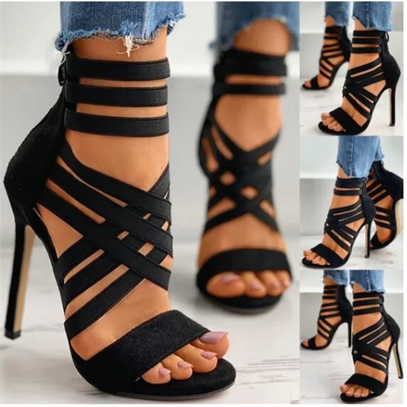 Black Gladiator High Heel Sandals for Women