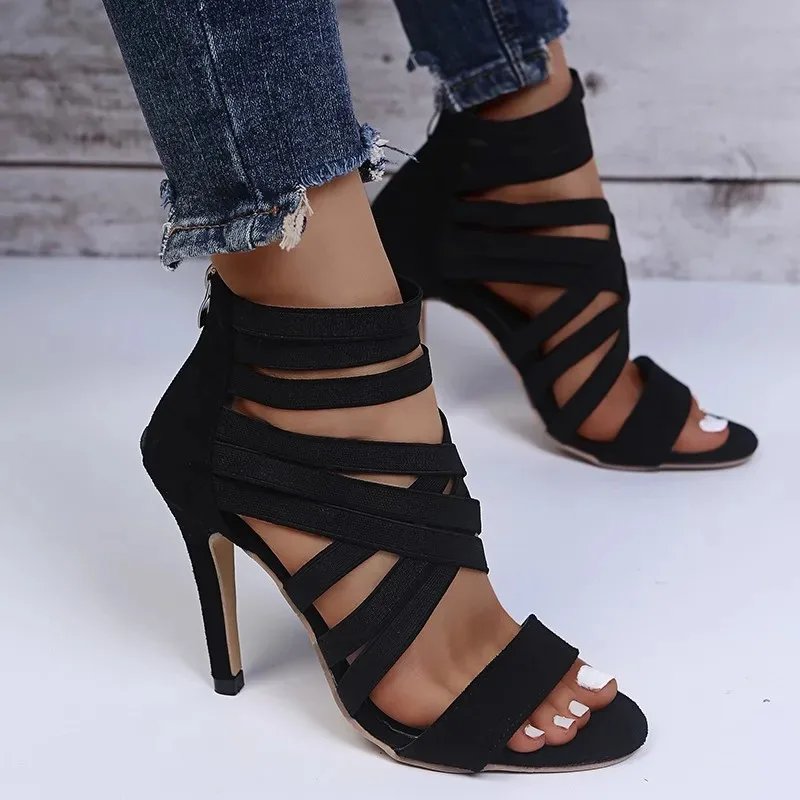 Black Gladiator High Heel Sandals for Women