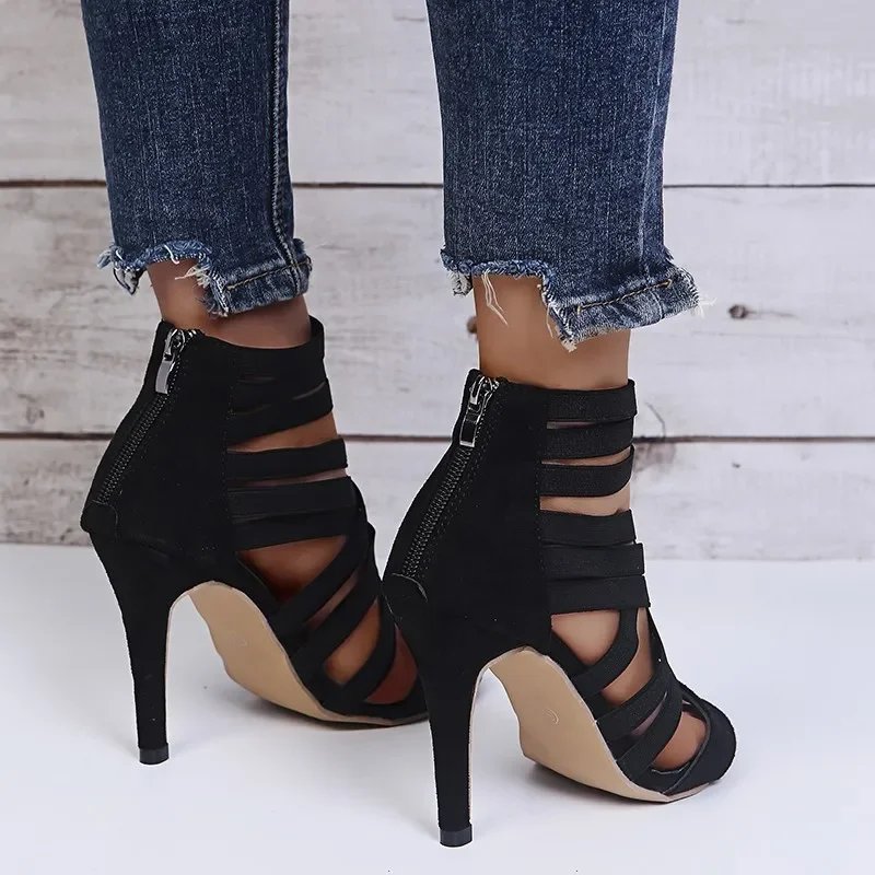 Black Gladiator High Heel Sandals for Women