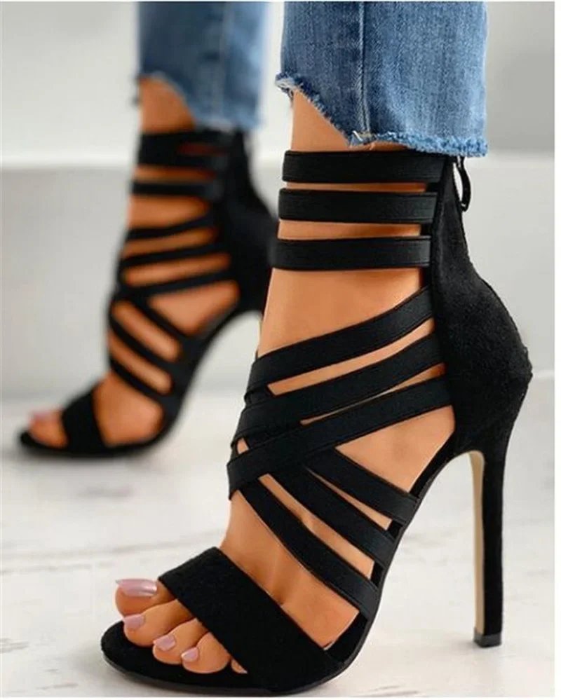 Black Gladiator High Heel Sandals for Women