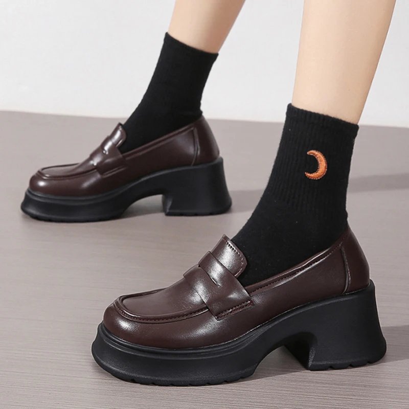Platform Loafers Women Slip-On JK Uniform Shoes