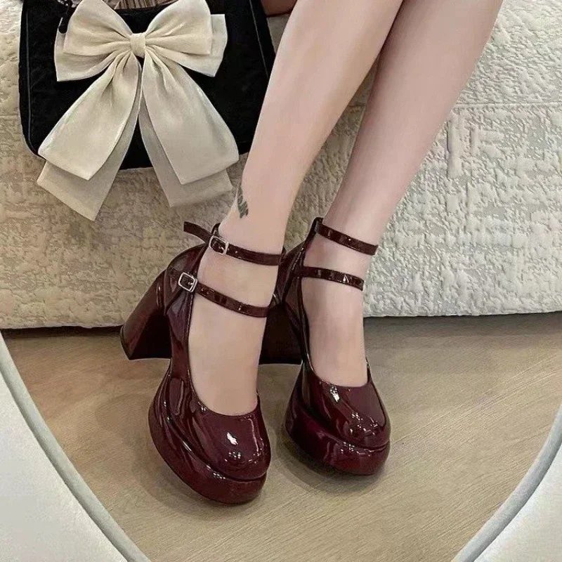 Women Cross Strap Mary Jane Platform Heels