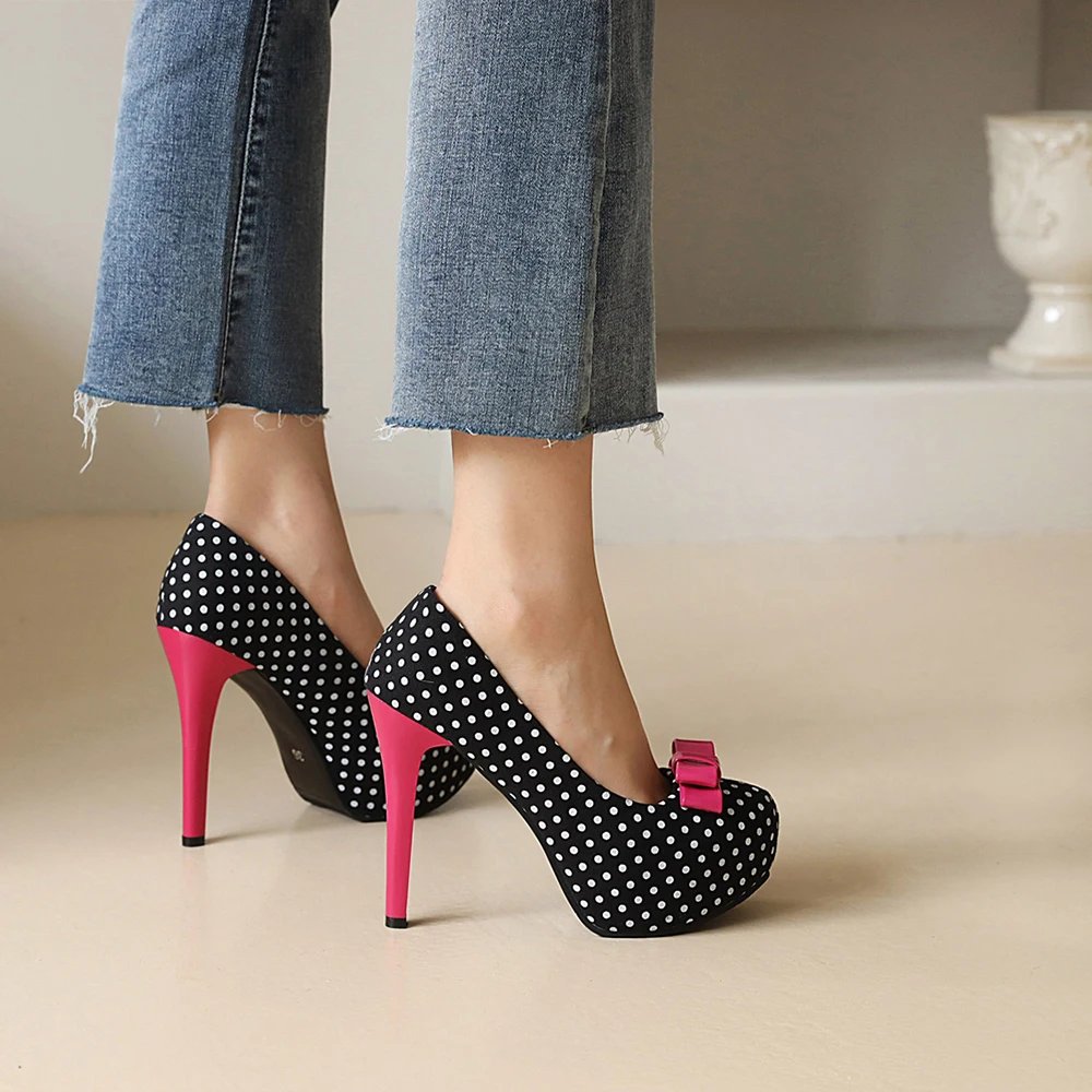 Polka Dot Bow Platform Heels for Women – 12cm Stilettos