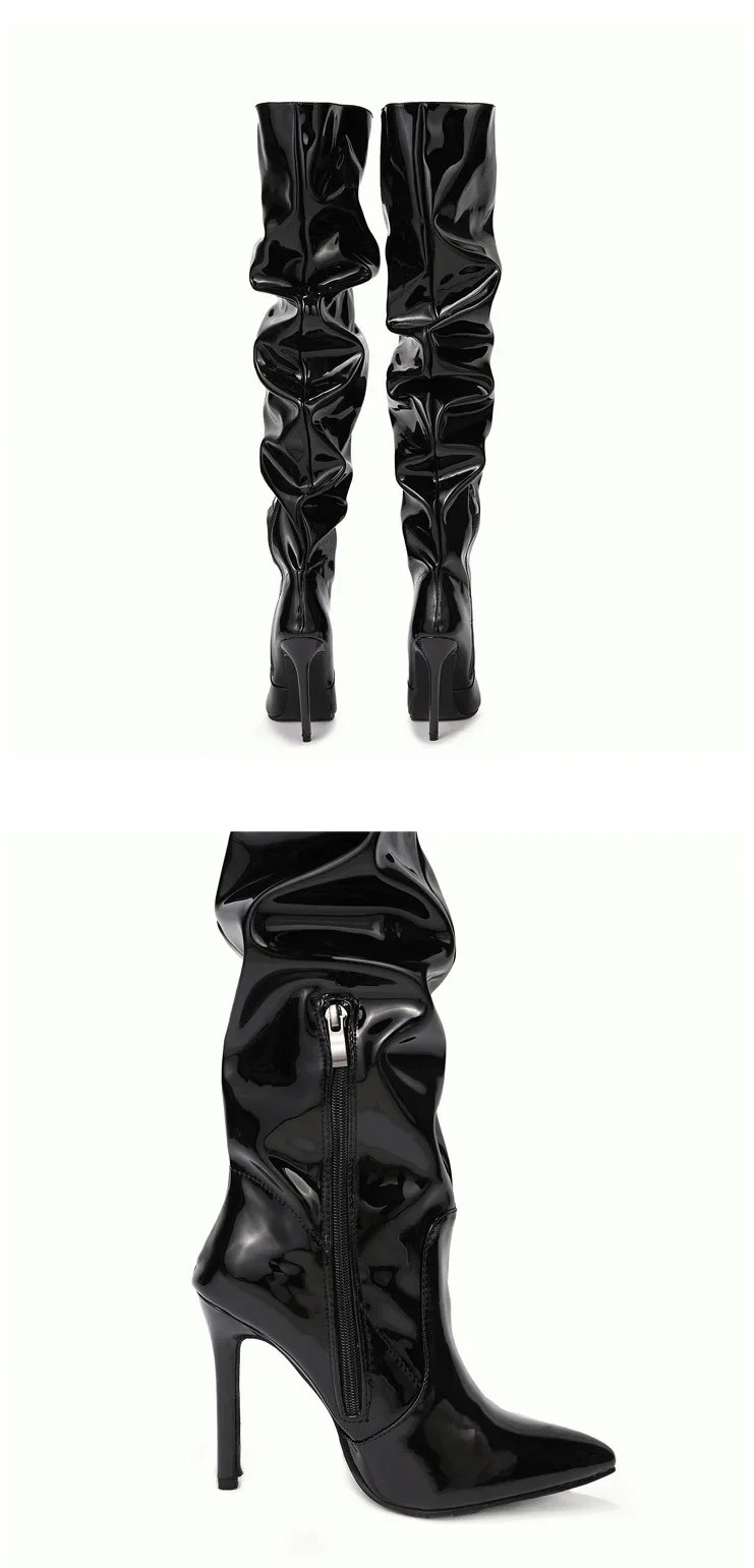 Black Patent Thigh High Stiletto Boots Women